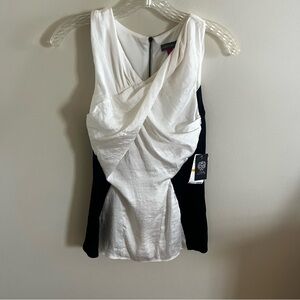 NWT Vince‎ Camuto Black and White Contrast Twist Sleeveless Top Small Old Money